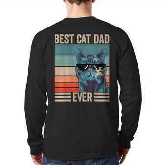 Vintage Best Cat Dad Ever Father's Day Back Print Long Sleeve T-shirt | Mazezy