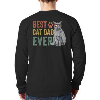 Vintage Best Cat Dad Ever Father's Day Fur Daddy Back Print Long Sleeve T-shirt | Mazezy
