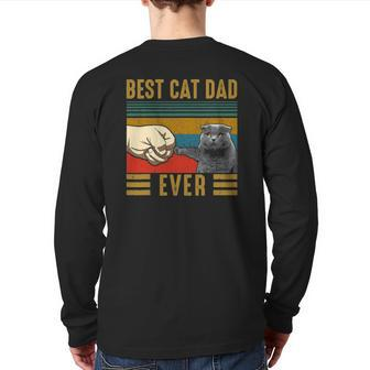 Vintage Best Cat Dad Ever Father's Day Scottish Fold Cat Back Print Long Sleeve T-shirt | Mazezy
