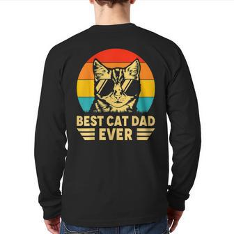 Vintage Best Cat Dad Ever Retro Fathers Day Cat Daddy Back Print Long Sleeve T-shirt | Mazezy