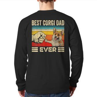 Vintage Best Corgi Dad Ever Dog Daddy Father Day Back Print Long Sleeve T-shirt | Mazezy