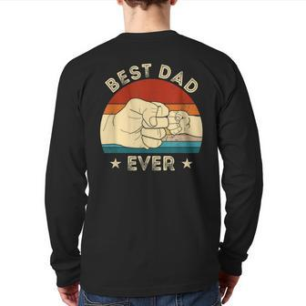 Vintage Best Dad Ever Fist Bump Fathers Day Daddy Back Print Long Sleeve T-shirt | Mazezy