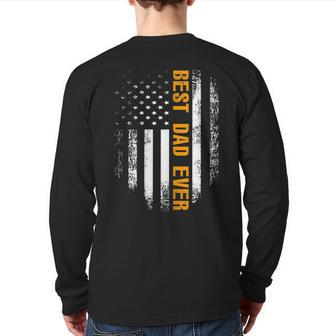 Vintage Best Dad Ever Shirt American Flag Father's Day Back Print Long Sleeve T-shirt | Mazezy