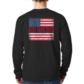 Vintage Best Papa Ever American Flag Father's Day Back Print Long Sleeve T-shirt | Mazezy