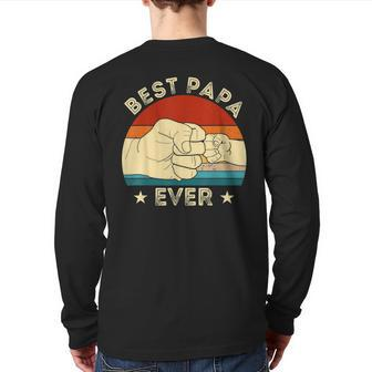 Vintage Best Papa Ever Fist Bump Grandpa Father's Day Back Print Long Sleeve T-shirt | Mazezy