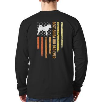 Vintage Best Shiba Inu Dad Ever With American Flag Back Print Long Sleeve T-shirt | Mazezy