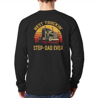 Vintage Best Truckin' Step-Dad Ever Retro Father's Day Back Print Long Sleeve T-shirt | Mazezy