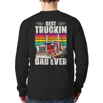 Vintage Best Trucking Dad Ever Truck Driver Father's Day Back Print Long Sleeve T-shirt | Mazezy