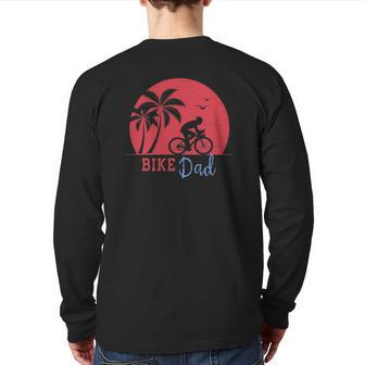 Vintage Bike Dad With Red Retro Sunset Back Print Long Sleeve T-shirt | Mazezy