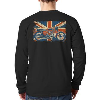 Vintage British Motorcycle 750 Triple Union Jack Flag Back Print Long Sleeve T-shirt - Monsterry
