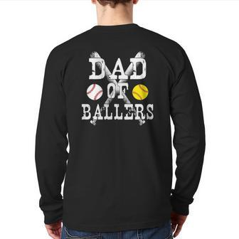 Vintage Dad Of Ballers Baseball Softball Lover Back Print Long Sleeve T-shirt | Mazezy