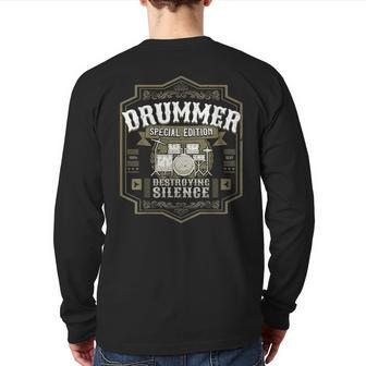 Vintage Drummer Drumming Drums Drum Kit Percussion Back Print Long Sleeve T-shirt - Monsterry DE