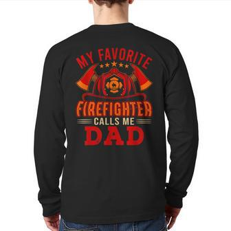 Vintage My Favorite Firefighter Calls Me Dad Job Back Print Long Sleeve T-shirt | Mazezy