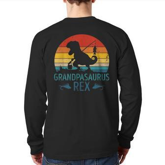 Vintage Fishing Grandpasaurus Dinosaur Rex Grandpa Saurus Back Print Long Sleeve T-shirt | Mazezy