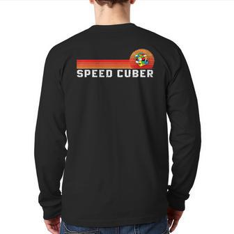 Vintage Math Cuber Heartbeat Speed Cubing Puzzle Lover Cube Back Print Long Sleeve T-shirt - Monsterry DE