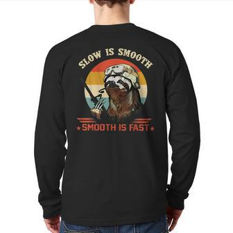 Vintage Military Sloth Slow Is Smooth Smooth Is Fast Veteran Back Print Long Sleeve T-shirt | Mazezy AU