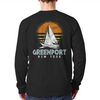 Vintage Nautical Boat Greenport Ny Yacht Club Back Print Long Sleeve T-shirt - Monsterry