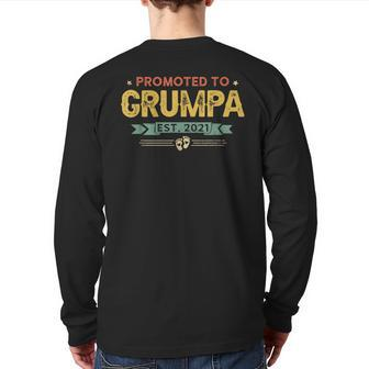 Vintage New Grandpa Promoted To Grumpa Est2021 New Baby Back Print Long Sleeve T-shirt | Mazezy