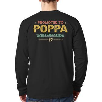Vintage New Grandpa Promoted To Poppa Est2021 New Baby Back Print Long Sleeve T-shirt | Mazezy CA