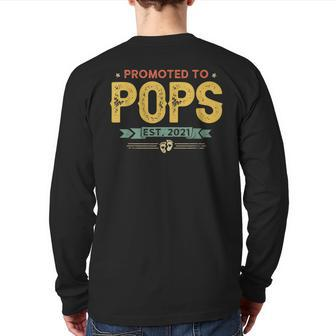 Vintage New Grandpa Promoted To Pops Est2021 New Baby Back Print Long Sleeve T-shirt | Mazezy UK