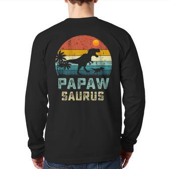 Vintage Papawsaurus Fathers Day T Rex Papaw Saurus Men Dad Back Print Long Sleeve T-shirt | Mazezy