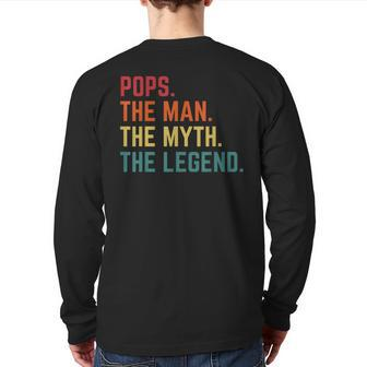 Vintage Pops Man Myth Legend Daddy Grandpa Fathers Day Back Print Long Sleeve T-shirt | Mazezy