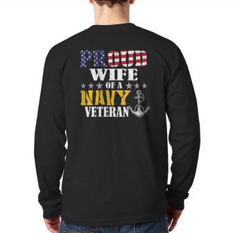 Vintage Proud Wife Of A Navy For Veteran Back Print Long Sleeve T-shirt | Mazezy