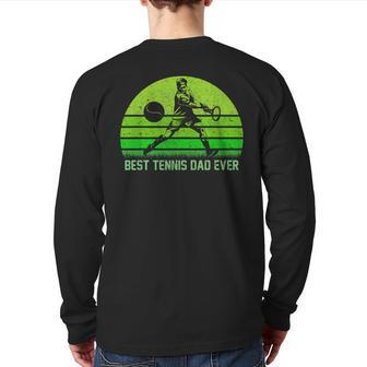 Vintage Retro Best Tennis Dad Ever Father's Day Back Print Long Sleeve T-shirt | Mazezy