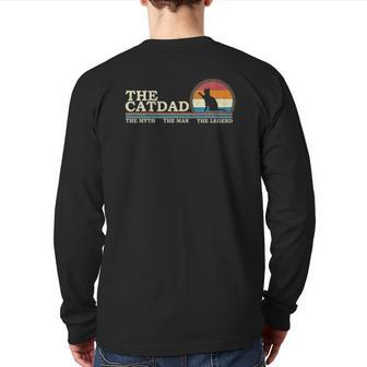 Vintage Retro The Cat Dad Kitty Lover Silhouette Sunset Back Print Long Sleeve T-shirt | Mazezy