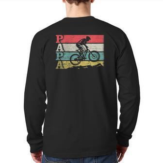 Vintage Retro Cycling Papa Mountain Biking Rider Silhouette Back Print Long Sleeve T-shirt | Mazezy