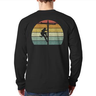 Vintage Retro Lineman Line Worker Utility Pole Lineman Back Print Long Sleeve T-shirt - Monsterry DE