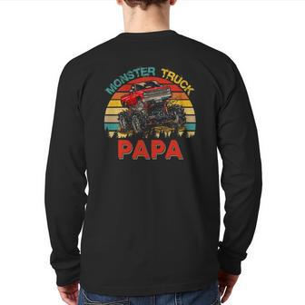 Vintage Retro Monster Truck Papa Driver Lover Father's Day Back Print Long Sleeve T-shirt | Mazezy