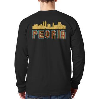 Vintage Retro Peoria Illinois Skyline Back Print Long Sleeve T-shirt - Monsterry AU