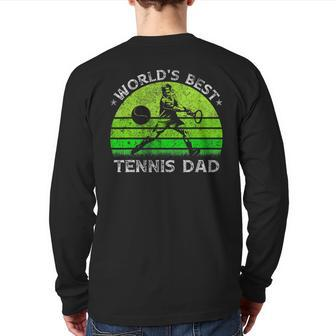 Vintage Retro World's Best Tennis Dad Silhouette Sunset Back Print Long Sleeve T-shirt | Mazezy
