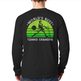 Vintage Retro World's Best Tennis Grandpa Silhouette Sunset Back Print Long Sleeve T-shirt | Mazezy AU