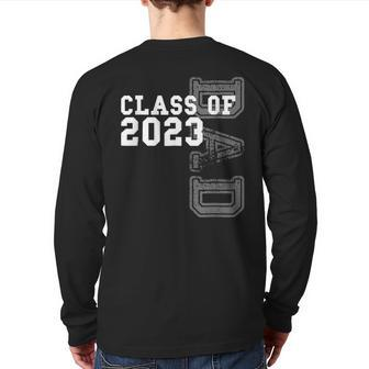 Vintage Senior 2023 Class Grad Proud Dad Class Of 2023 Back Print Long Sleeve T-shirt | Mazezy