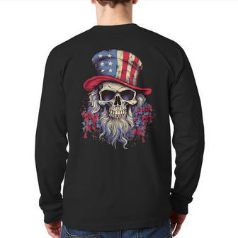 Vintage Skull American Flag Hat 4Th Of July Patriotic Men Patriotic Back Print Long Sleeve T-shirt | Mazezy