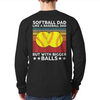 Vintage Softball Dad Like A Baseball Dad Us Flag Fathers Day Back Print Long Sleeve T-shirt | Mazezy