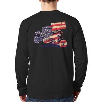 Vintage Sprint Car American Flag Racer Racing Men Back Print Long Sleeve T-shirt - Monsterry