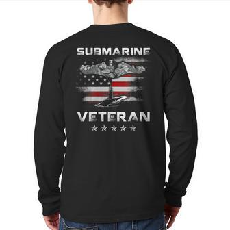Vintage Submarine Veteran American Flag Patriotic Back Print Long Sleeve T-shirt | Mazezy