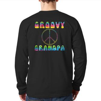 Vintage Tie Dye Peace Sign Groovy Grandpa Back Print Long Sleeve T-shirt | Mazezy