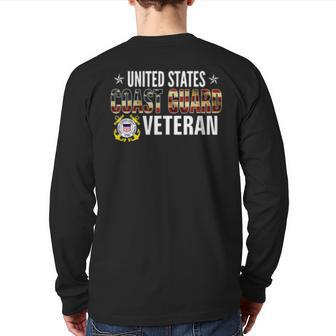 Vintage United States Coast Guard Veteran American Flag Back Print Long Sleeve T-shirt | Mazezy