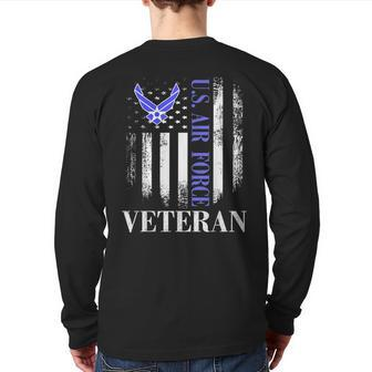 Vintage Us Air Force Veteran With American Flag Back Print Long Sleeve T-shirt | Mazezy
