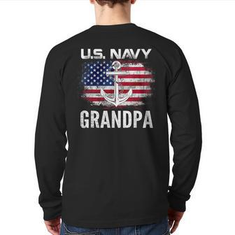 Vintage Us Navy With American Flag For Grandpa Back Print Long Sleeve T-shirt | Mazezy