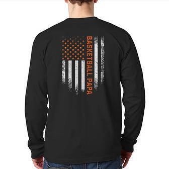 Vintage Usa American Flag Proud Basketball Papa Coach Fans Back Print Long Sleeve T-shirt | Mazezy