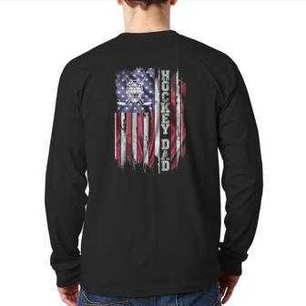 Vintage Usa American Flag Proud Hockey Dad Silhouette Back Print Long Sleeve T-shirt | Mazezy