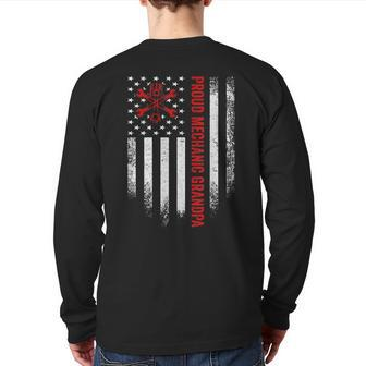 Vintage Usa American Flag Proud Mechanic Grandpa Distressed Back Print Long Sleeve T-shirt | Mazezy