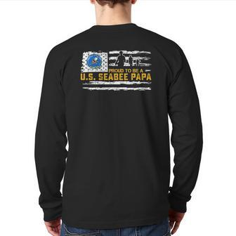 Vintage Usa American Flag Proud To Be A Seabee Papa Military Back Print Long Sleeve T-shirt | Mazezy