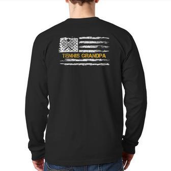 Vintage Usa American Flag Proud Tennis Grandpa Silhouette Back Print Long Sleeve T-shirt | Mazezy