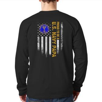 Vintage Usa American Flag Proud To Be Us Navy Papa Military Back Print Long Sleeve T-shirt | Mazezy